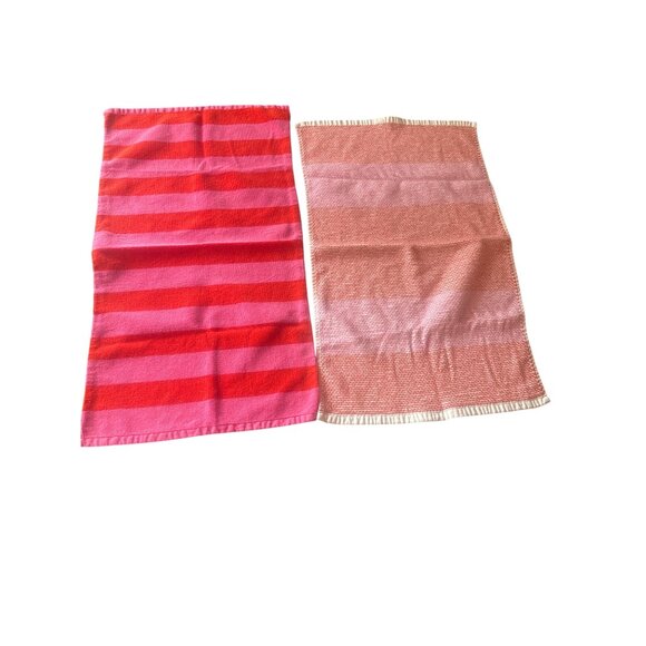 Kate Spade New York Striped & Patterned Hand Towels Set Of 2 Cotton Pink & Red - Picture 1 of 5